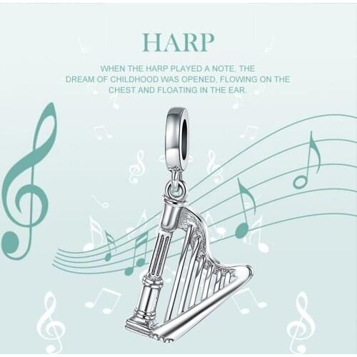 Xiaojing 925 Sterling Silver Fashion Harp Music Pendant Beads Charms for Women Fit Original Pandora Bracelets Jewelry Gift 2020