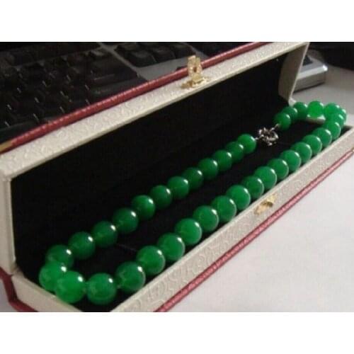 18"elegant HUGE 10MM NATURAL circular AAA+++ GREEN JADE NECKLACE