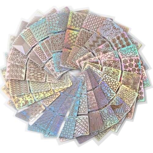 18 Sheets/set Hollow Out Nail Vinyls Laser Irregular Grid Stencil Polish Transfer Manicure Tools Nail Art Stickers Stamping Temp