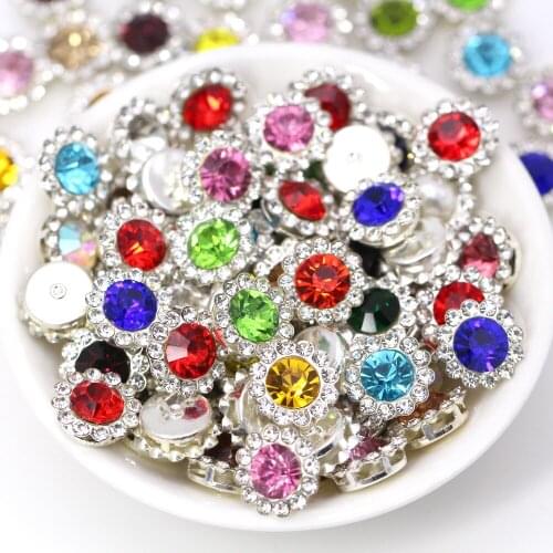 20Pcs Round Flower Rhinestones Mix Color Flatback Sewing Rhinestone Gold Sliver Base With Claw Metal Crystal Jewelery ForClothes