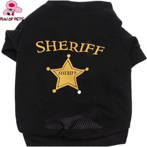 2017 Sheriff Breathable Polyester T-Shirt for Dogs (XS-L) Cool Black Summer Dog Clothes Pet Suppliers