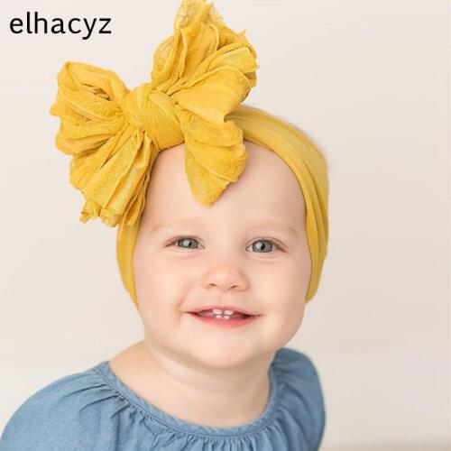 2021 New 5 Inches Soft Lace Bow Headband Turban Bowknot Head Wrap Kids Newborn Top Knot Hairband Baby Girls Hair Accessories