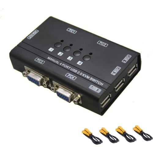 4 Port USB2.0 kvm Switch Manual Control 4 PC Hosts by 1 Set of USB Keyboard Mouse and VGA Monitor Multi PC Manage Send Cables