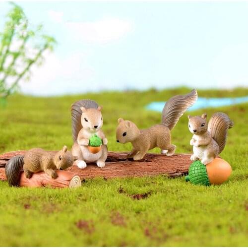 4pcs/set Mini Squirrel Animal Miniature Figurines Fairy Garden Ornaments Resin Craft Supplies Moss Micro Landscape Decoration