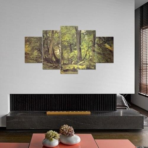 5 Pieces of Green Forest Poster Home Decoration Background Wall Bedroom Living Room Frameless Printing Canvas Hanging Painting