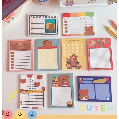Yisuremia Korean Kawaii Cute Bear Memo Pads Cartoon Note Paper Message Decorative Daily To Do It List Notepad Stationery NEW