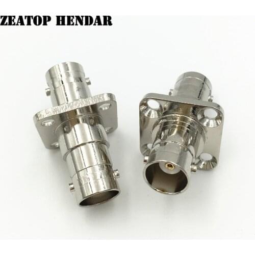 50Pcs Brass Dual BNC Female Jack to BNC Female Plug with 4 Hole Flange 17.5mm Square RF Coaxial Connector Adapter