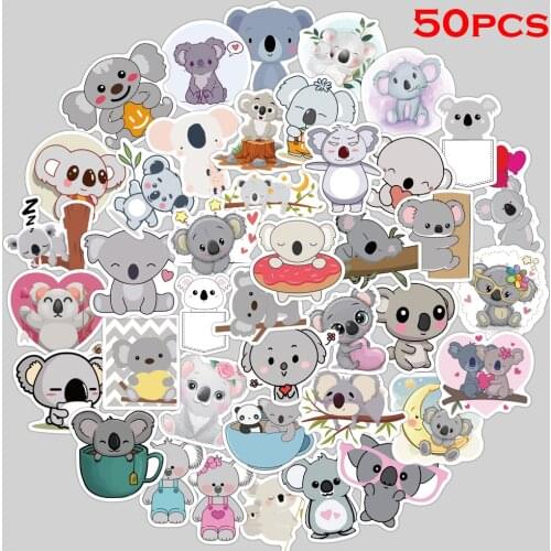 50Pcs Cartoon Animal Koala Sticker Childrens Toy Sticker Waterproof PVC Graffiti Sticker Decoration Luggage Bicycle Laptop