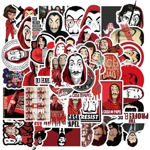 50Pcs Spanish TV Series La Casa De Paper Money Heist Graffiti Doodle Sticker Suitcase Laptop Skateboard Sticker DIY Decoration