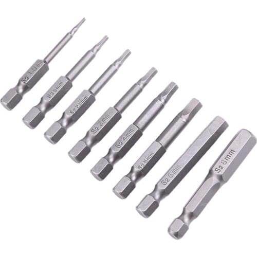 8pcs 50mm Hex Head Screwdriver Bits 1/4 Inch Shank S2 Alloy Steel Magnetic Screw Driver Set H1.5-H8 For Power Tools