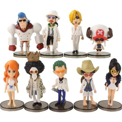 10pcs/lot One Piece Figures Luffy Zoro Sanji Nami Robin Chopper Brook Usopp Franky Film Gold Anime Model Toys