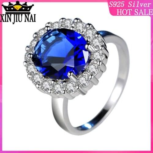 925 sterling silver noble Womens Retro Style in Zircon Sapphire Ring Ruili Magazine Birthday Gift diamond rings for women