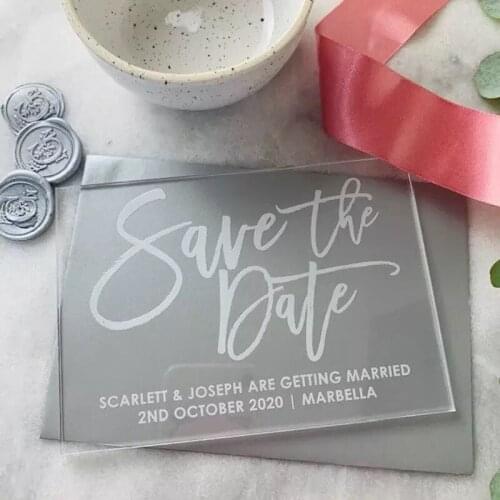 10pcs new arrive hot sell custom wedding save the date card colorful print acrylic card white letters