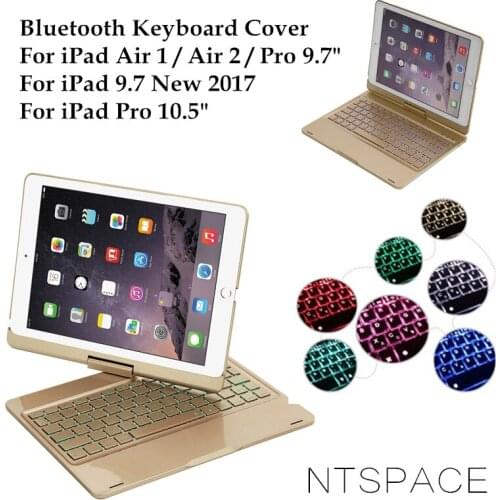 NTSPACE For iPad 5 / 6 / Air / Air 2 Backlit Light Aluminum Wireless Bluetooth Keyboard Case Cover For iPad Por 9.7 / 10.5 inch