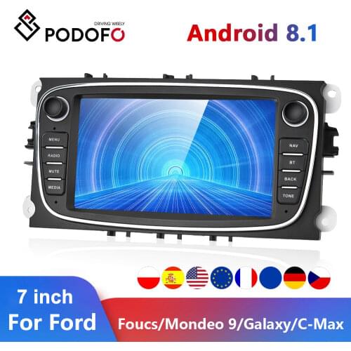 Podofo Android 8.1 Car Radios 2 Din GPS Car Multimedia player 7'' Auto Audio Player For Ford/Focus/S-Max/Mondeo 9/GalaxyC-Max