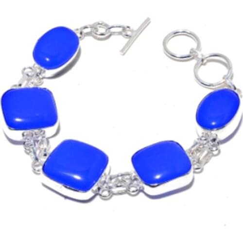 Blue Chalcedony Bracelet Silver Overlay over Copper, 21.3 CM , B4100