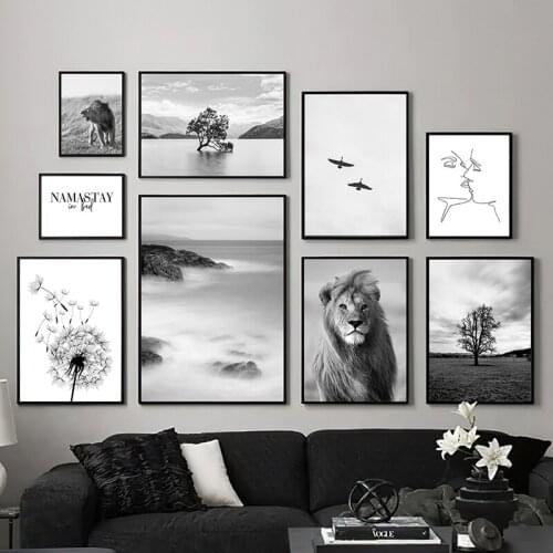 Black and white Scenery Canvas Art Painting Landscape Lion Picture Wall Art Home Decor Poster and Print for Living Room Design