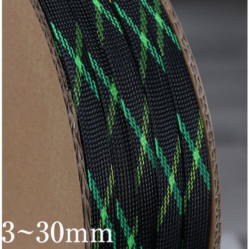 Black+UV Green+UV Yellow Tight High Density PET Braided Wire Sleeve 3 - 30mm Insulated Cable Protection Expandable Line Sheath