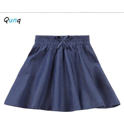 Qunq Summer Girls Skirt 2021 New Elastic Waist Bow Kids Skirts for 3 4 5 6 7 8 9 10 11 12 Year Toddler Teens Children Clothing