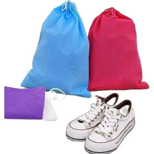 100x Eco Non-Woven Black Color Shoe Bag with drawstring for travel / carrying / shopping , can custom logo , 7.8'' W x 10.6'' H