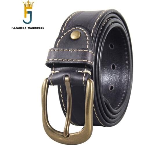 FAJARINA Men‘s Retro Cowhide Leather Brass Pin Buckle Metal Belts Men Top Quality 100% Solid Cow Skin Belt 3.8cm Width N17FJ916