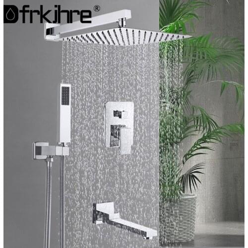 Chrome Concealed Bathroom Rainfall Shower Faucets Set Wall Mount Waterfall Shower System Bathtub Shower Mixer Faucet Tap