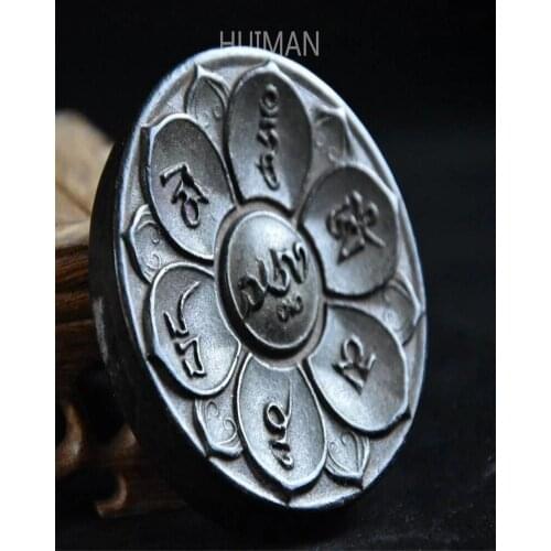 China Hongshan Culture Archaize Black Iron Meteorite Lotus Pendant Statue Handicraft Home Decoration