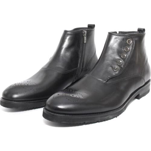 Handmade Medallion Toe Classic Boots with Side Buttons and Zippers, Extra Light Soles, Made of Real Leather