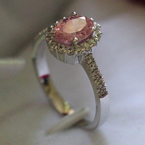 18K 750 White Gold Pink Oval Famous Design 2Ct Simulate Diamonds Engagement Ring For Woman Birthday Gift For Mom With Box