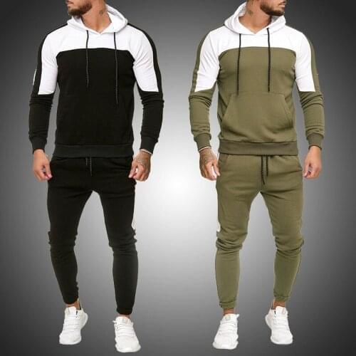 Mens Tracksuit Jogging Suit Side Stripe Hoodies Set Man Fleece Hoodies and Pants Male Work Out Clothes Jogger Set Gym Clothing