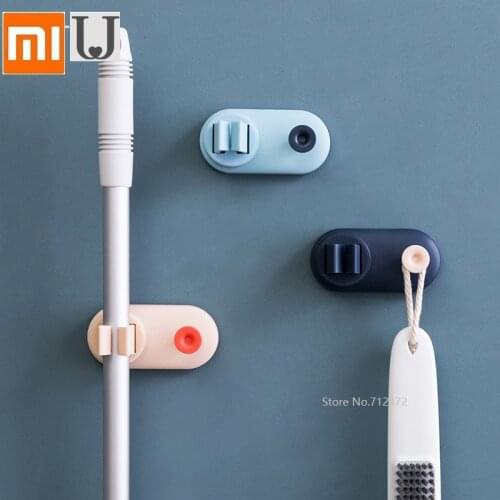For Xiaomi Creative Free punch mop rack Bathroom wall hook up Storage shelf Strong sticky hook Mop buckle Clip