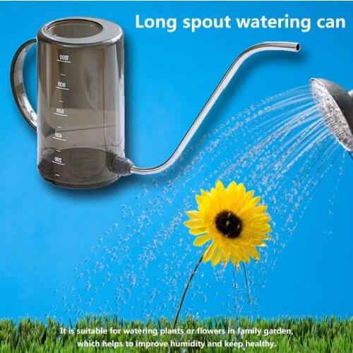 1000ml Long Nozzle Design Round Flower Sprinkler Transparent Stainless Steel Curved Tip Watering Can Potted Fertilizing Supplies