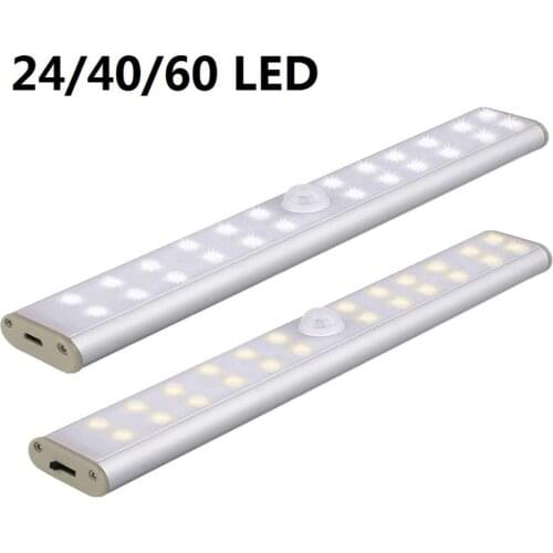 Kitchen Cupboard Motion Sensor Closet Lights 24/40/60 LEDs Under Cabinet Light Rechargeable Battery Lighting For Wardrobe Indoor