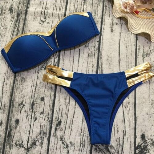 Hot sell 2018 Biquinis women patchwork Push Up Bra top bikini set femme maillot de bain Bandeau Beach Wear Brazilian Summer 2pcs