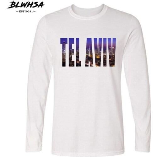 BLWHSA Jews Tel Aviv City Of Israel Men T Shirt Print Letter Fashion Autumn 100% Cotton Long Sleeves Mens T-shirts