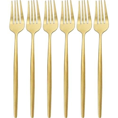 6Pcs/Set Gold Cutlery Set Stainless Steel Dinner Fork Set Dessert Cake Fork Fruit Salad Fork Tableware Set Kitchen Flatware Set