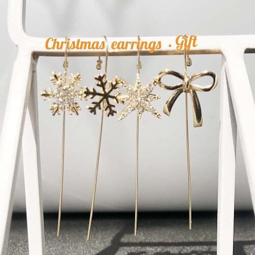 2020 New Snowflake Ear Wrap Cute Bowknot Clip On Ear Cuff Creative Gold Color Crystal Earring Jewelry Female Banquet Daily Wear