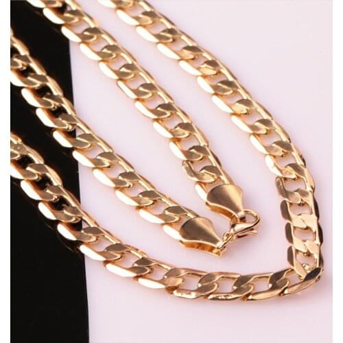 50pcs wholesale High quality 12MM width Gold color necklace man jewelry fashion men chain curb necklace new