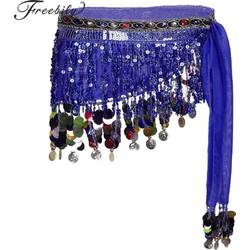 Freebily Women Adult Belly Dance Belt Accessories Sequin Tassel Waist Chain Lace-up Sexy Hip Scarf Skirt Costumes Dancing Belts