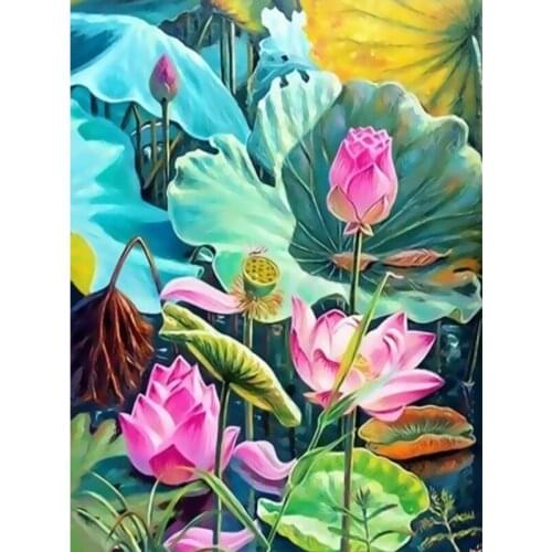 Coloring By Numbers Painting By Numbers Lotus Flowers Canvas Drawing Figure Oil Painting HandPainted Home Decor Gift