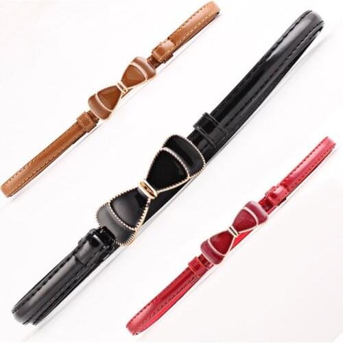 Fashion Thin Belts For Women Bow buckle Woman Patent Leather Female strap Belt dress adjust cintos femininos black wedding SE52