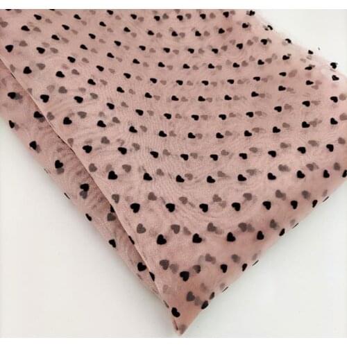 0.5Meter Pink Sewing Organza Fabric 150cm Wide Flocked Heart Shiny Fabric DIY Dress Blouse Clothing Material