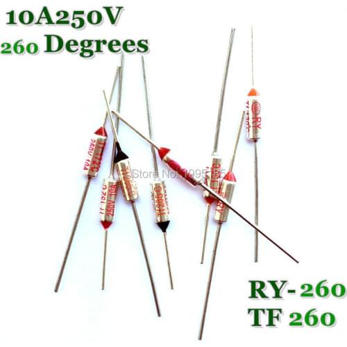 RY 10pcs/lot New Micro thermal fuse 10A250V 260 Degrees Tf 260 C Mini temp fuse metal shell Thermal Cutoff RY-260 RY260
