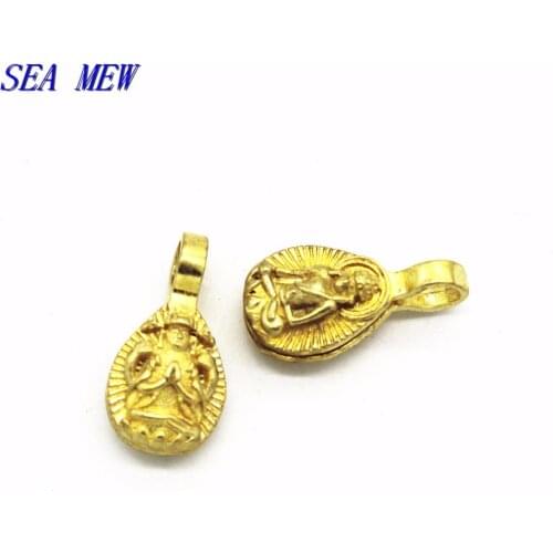 SEA MEW 10PCS 12mm*23mm Metal Brass Sakyamuni Buddha Spacer Beads Counter With Clip Charm For Jewelry Making Jewelry Tools