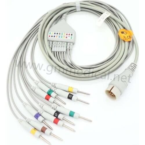 Compatible with Fukuda EKG Cable with 10-Lead Leadwires Round 11Pin,IEC,DIN 3.0mm