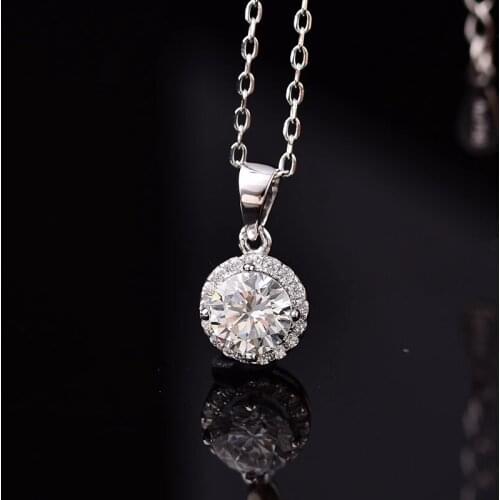 Poetry Of Jew Store S925 silver necklace round 1.00ct D VVS classic necklace send his girlfriend to send the wife gift
