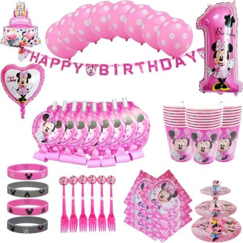 Disney Minnie Mouse Theme Kids Girl Birthday Party girl favor birthday party decor birthday Disposable tableware balloon set