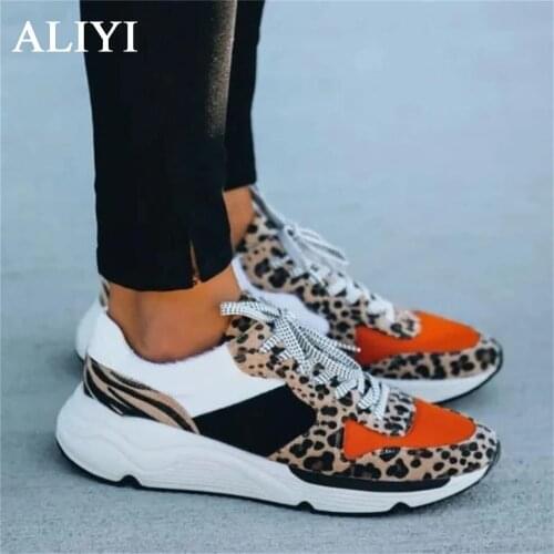 All Season Women Sneakers 2021 New Fashion Mix Color Leopard Print Lace Up Ladies Sport Shoes Outdoor Female Larged-Size Flats