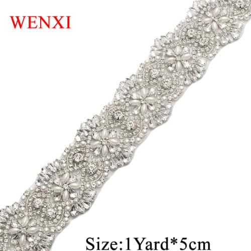 WENXI (10 YARDS) Wholesale Crystal Rhinestone Applique With Beads Clear Rose Crystal Rhinestones Applique Accessory WX811