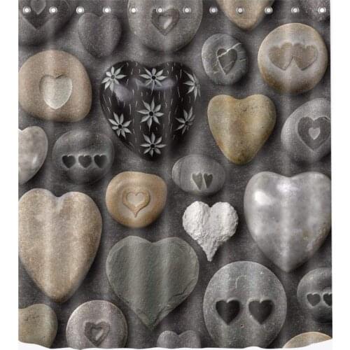 Ove Shower Curtain 59x71 inch Heart Shaped Pebbles,Grey Stone Bath Curtains with Hooks,Waterproof Anti Mould Polyester Fabric Ba
